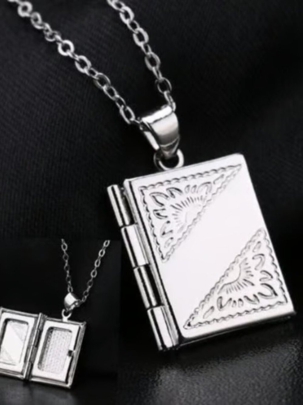 Elegant Silver Photo Book Locket